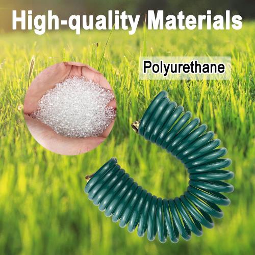 Garden Hose, Green PU Curly Water Hose with Brass Connectors,Watering Hose Coil,Retractable,Corrosion Resistant Garden Coil Hose (Dark Green, 25 FT)