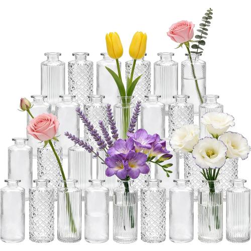 Glass Bud Vases Set of 30, Small Clear Flower Vases for Centerpieces in Bulk, Mini Vintage Vases for Wedding, Party, Home or Table Decorations