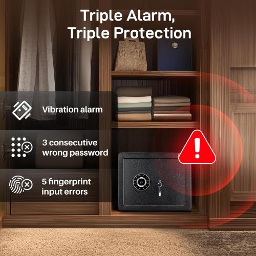 ADIMO Biometric Safe Box, 1.2 CuFt Home Safe with Biometric Fingerprint & Touchscreen, Removable Shelf & Alarm System, Money Box for Documents& Valuables Home Office Hotel