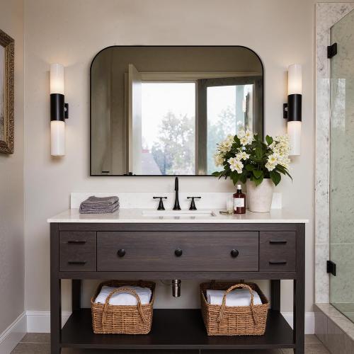Delma Bathroom Vanity Mirror,30 x 40 Black Metal Framed Wall Mirror for Over Sink, Living Room, Bedroom,Entryway Decor