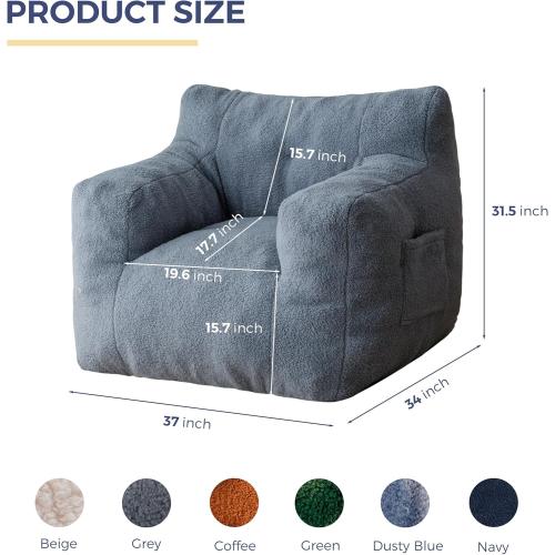 MAXYOYO Bean Bag Chair, Tufted Bean Bag Sofa with Boucle Fabric, Comfy Lazy Chair with Filler, Living Room Sofa for Adults Teens, Accent Couch for Bedroom Dorm, Dusty Blue