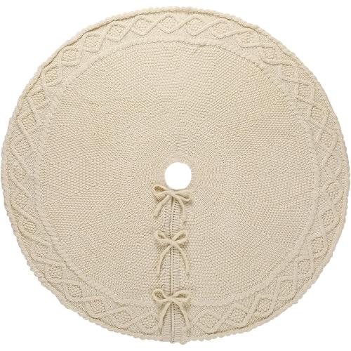 Sattiyrch Knit Christmas Tree Skirt – Classic Cable Knit Tree Base Wrap with Tie Closure – Cozy Holiday Décor for 7.5–9 ft Christmas Tree (White,48in)