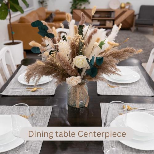 100pcs Artificial Flowers Arrangement With Vase Included, Dining Table Centerpiece Decorations, Fake Flowers in Vase, Dried Pampas Grass Floral Centerpieces, Coffee Table Decor, Centro de Mesa