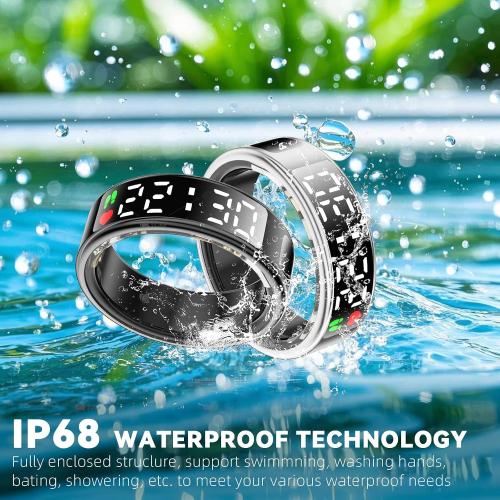 Color Black Smart Rings for Men Women,Fitness Tracker Ring,Smart Ring whth Display and Touch Button,IP68waterproof,Health Ring Tracks Heart Rate/Sleep/Steps/Blood Oxygen/Calorie/Distance,No Subscription
