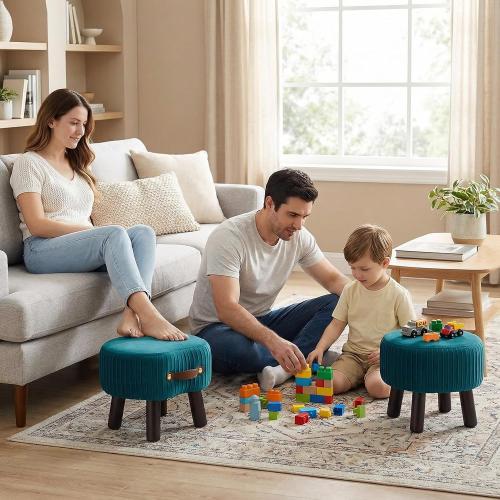 Foot Stools Small, Ottomon with Handle, Velvet Footrest Ottoman