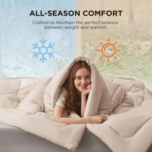 Bedsure Comforter Duvet Insert - Quilted Comforters Queen Size, All Season Duvet, GentleSoft Down Alternative Bedding, with 8 Tabs, Gifts for Women/Men, Beige, Queen 88 x 88 Inches