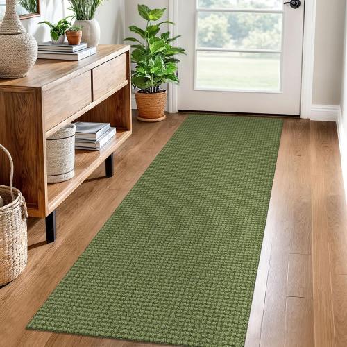 EARTHALL Woven Runner Rug 2x6 Ft Washable Runners for Hallways Cotton Non Slip Rubber Backed Kitchen Runner Braided Indoor Floor Carpet for Entryway, Hallway, Kitchen, Bedroom, Green