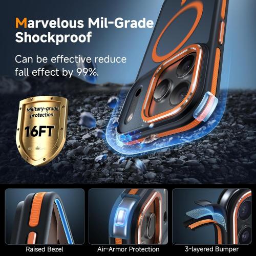 Magnetic 3 in 1 for iPhone 17 Pro Case, [Omni-Directional Protection] with 1x Screen Protector   1x Camera Cover, [Seamless Work with Magsafe] Shockproof Slim Thin Case for iPhone 17 Pro Cosmic Orange