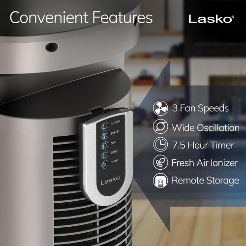 Lasko Oscillating Tower Fan with Remote, Quiet Floor Fans for Bedroom, 42, Woodgrain and Grey, T42954