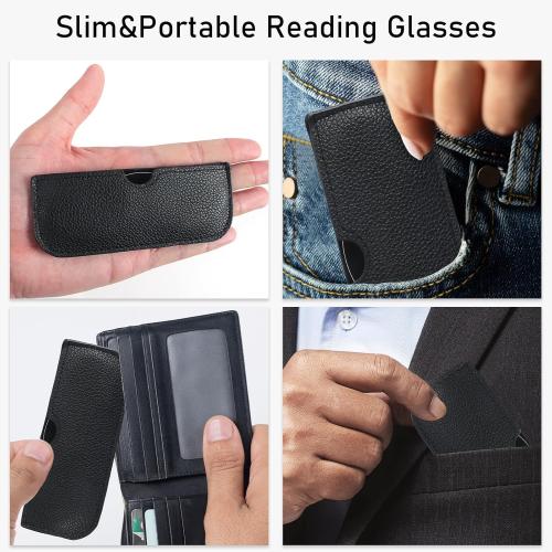 MMOWW 3 Pack Slim Armless Reading Glasses with Portable Cases for Women Men, Pocket Size Small Readers Comfortable Nose Pads