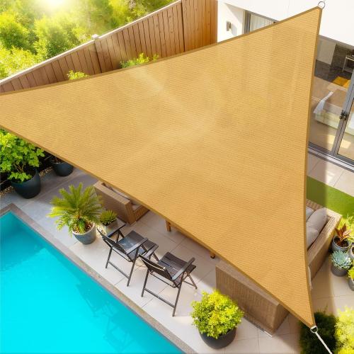 StorageTastic Triangle Sun Shade Sail - 16' x 16' x 16', UV Block Awnings for Patio Shade with Ropes Resist Wear, Tear & Fade, Breathable Sunshades for Outdoor Patio, Garden, Deck, Yard (Sand)