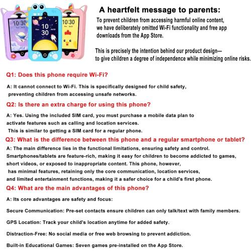 ele ELEOPTION 4G Smart Phone for Kids Toys with SIM Card, Touchscreen Toy Phone Interactive GPS Cell Phone for 3 4 5 6 7 8 9 10 Year Old Girls Boys Christmas Birthday Calling Smartphone Gifts Pink