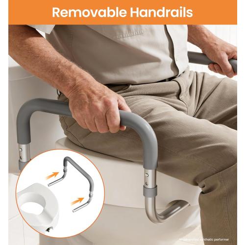HOMLAND Toilet Seat Risers for Seniors, Adjustable Width & Height, 300 Lbs | Removable Padded Handles, Elevated Raised Toilet Seat for Elderly, Handicap, Fits Most Toilet, Dual-Locking System