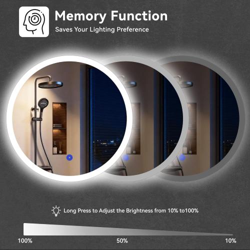 20“ x 20” LED Bathroom Smart Mirror, Round Mirror with Three Color Light Temperature Brightness Settings,Backlit   Front Lit,Wall-Mounted Vanity Mirror with Memory Function