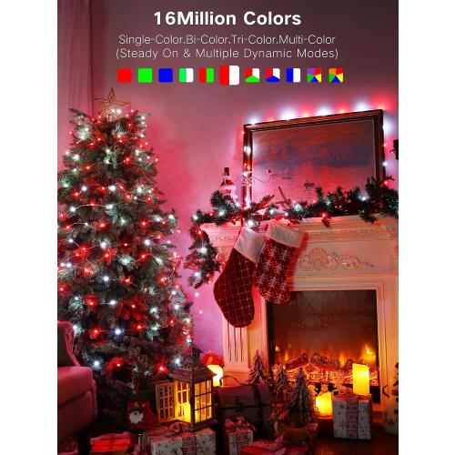 BrizLabs Smart Fairy String Lights, 66ft 200 LED WiFi Pink & White Valentine's Day Fairy Lights App Control, Dimmable Rainbow Christmas Lighting, Music Sync Xmas Lighting Work with Alexa & Google Home