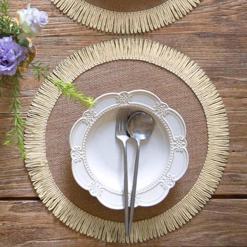 FunWheat  Round Jute Placemats Set of 6  Braided Burlap Table Mats for Dining Table, Heat Resistant Farmhouse Woven Placemats for Fall Farmhouse Decor (Coarse-Edged Sunflower)