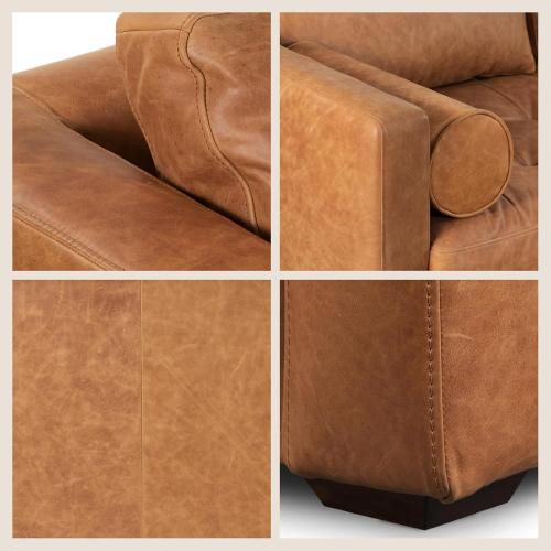 POLY & BARK Napa 82 Leather Pull‑Out Sleeper Sofa – Full‑Grain Italian Leather Upholstery,Tri‑Layer Mattress & Storage Console –Sophisticated Multi‑Functional Sofa Bed for Living Rooms & Guest Spaces