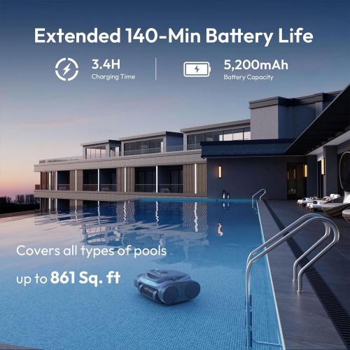 700 C10 Pool Cleaner Robot, Cordless Pool Vacuum w/Superior Suction, Triple Motors, Smart Navigation, APP Control Wall/Waterline, 140-Min Runtime for Inground Pools up to 861 Sq.Ft (Space Grey)