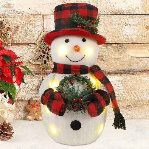 Christmas Lighted Snowman, 12 With Wreath Table Decorations, Red Black Plaid Xmas Decor for Home Kitchen Holiday Party