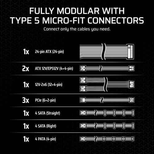 CORSAIR SF850 (2024) Fully Modular Low Noise 80 Plus Platinum ATX Power Supply – 3.0 Compliant – PCIe 5.0 Ready – SFX-to-ATX Bracket Included – Black