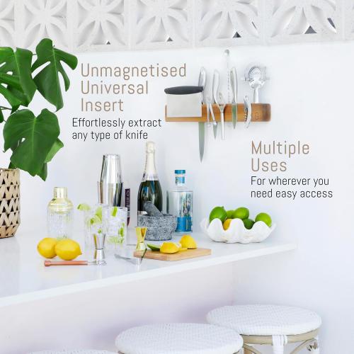 Premium 24 inch Magnetic Knife Holder for Wall with 2x Storage & Charming Wood - Knife Magnetic Strip, Under Cabinet Magnet Knives Storage - Magnet Strip Rack Kitchen Utensil Holder Organizer Tool