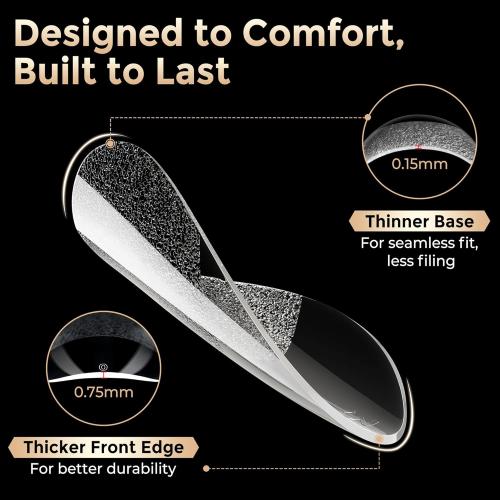 Short Almond Nail Tips: 504pcs Pre-Etched Soft Gel Nail Tips, Tri-Layer Core Short Fake Nails, 12 Sizes Half Matte Full Cover Clear Press on Nails Extension DIY for Flat & Natural Nail Beds