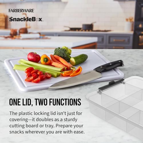 Farberware Large Build-A-Board Snacklebox Serving Tray with Locking Plastic Cutting Board Lid, Portable Storage Container with 11 Compartments for Charcuterie, and More