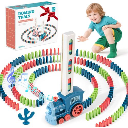 220Pcs Domino Train Toys, Automatic Dominoes Building Train Set for Kids 2-4 4-8, Stacking Kids Games Stem Montessori Educational Toys for 3 4 5 6 7 8 Year Old Boys Girls Easter Birthday Gifts