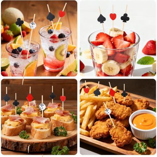 200pcs Casino Cocktail Picks Casino Theme Party Decorations 4.7inch Casino Dice Poker Toothpicks For Appetizers Fruit Cocktail Picks For Drinks Bamboo Toothpicks For Las Vegas Night Party Supplies