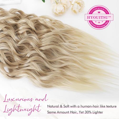 Set of 4 Color Blond REECHO Clip in Hair Extensions, 4PCS Blonde Hair Extensions 24 Thick Long Beach Waves hair extensions HE003 Invisible Lace Weft Natural Soft Hairpieces for Women – Dark Blonde with Light Ends