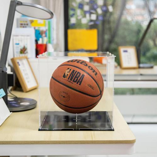 GENMOUS Clear Acrylic Basketball Display Cases UV Protected for Boys Room Decor, Large Display Holder Stand for Autographed Basketball, Memorabilia Display Box for Lego Minifigures, Dolls, Car Models