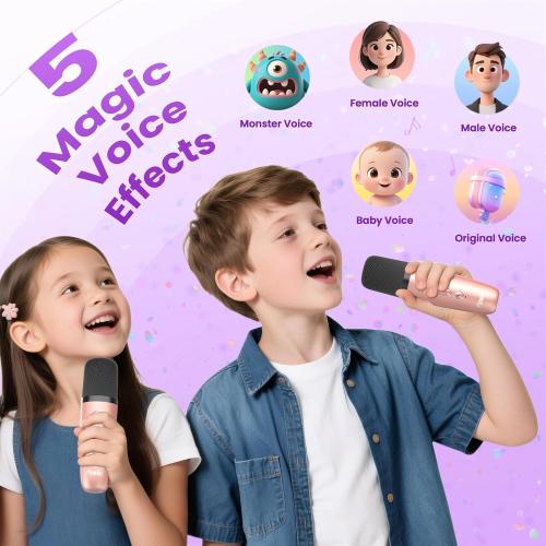 Mini Karaoke Machine for Kids Adults, Portable Bluetooth Speaker with 2 Wireless Karaoke Microphones,2025 TOP Birthday Gifts Toys for Boys 3,4, 5, 6, 7, 8 Years Old Toddler Karaoke Player(Rose Gold)