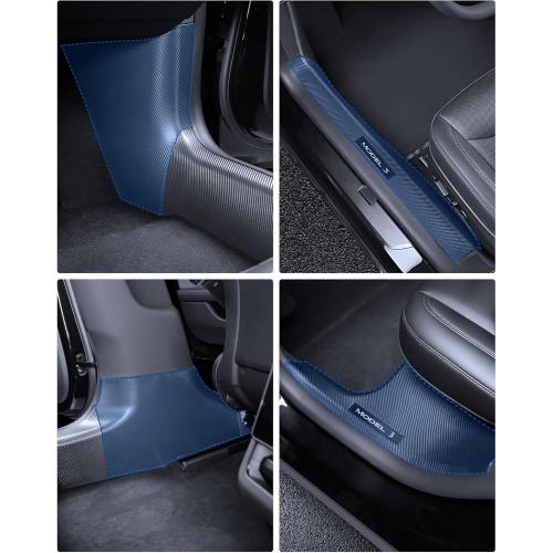 8pcs 2025 8PCS Tesla Door Sill Protector for Model 3 2024 2025 Highland, Carbon Fiber Door Sill Scuff Plate Edge Guard, Front and Rear Door Entry Guard Scuff Plate Carpet Front Rear Sill