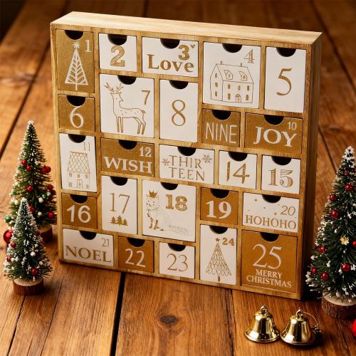 Juegoal Advent Calendar with 25 Drawers Countdown to Christmas, Refillable Wooden Advent Xmas Gift for Kids, 12 Inches Tall