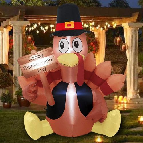 FUNPENY Thanksgiving Decoration Inflatable Turkey, 6FT Lighted Blow up Turkey Happy Thanksgiving Day, Thanksgiving Inflatables with LED Lights Yard Lawn Decor Display Autumn Outdoor Decoration
