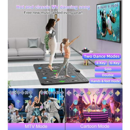FWFX Exercise Mat for Home Workouts - Interactive Dance Game Mat Connects to TV, 2-Player Kids Party Interactive Games, Active Sports & Yoga Mat for Adults & Family Fitness, Fun Gift (Gray)