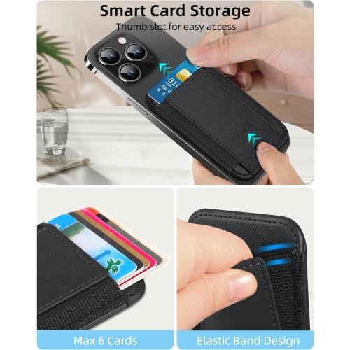 for MagSafe Wallet, Strongest Magnetic Wallet for iPhone 16/15/14/13/12 Series, 7 Cards Holder, Magnetic Phone Wallets, Leather Minimalist Slim RFID for iPhone Wallets, 1 Slot, Black & Black