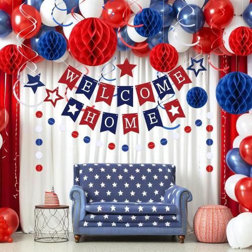 Arrowbash Welcome Home Decorations Welcome Home Banner Set,Blue, Red