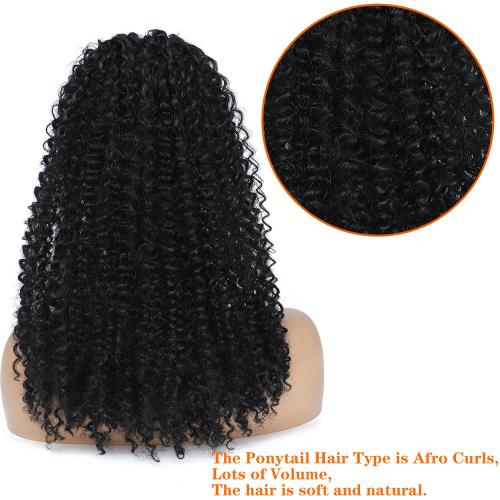 Drawstring Ponytail Afro Kinky Curly Ponytail Extension for Women 20” Synthetic Heat Resistant Protective Style Hair Pieces (Black)