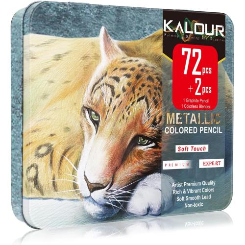 KALOUR 72 Piece Metallic Colored Pencils, Soft Core with Vibrant Color,Ideal for Drawing, Blending, Sketching, Shading, Coloring for Adults Artists Beginners