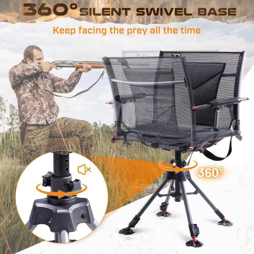 TR 360 Degree Swivel Hunting Blind Chair,400 lbs Capacity Silent,4 Legs and Seat Armrests Height Adjustable,Comfortable Padded Seat,Portable Ground Hunting Chair for Deer Dove Hunting