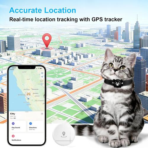 2-in-1 GPS Tracker for Cats: Smart Pet Collar with Real-Time Tracking,No Monthly Fee/Subscription (iOS & Android) Waterproof, Anti-Lost,365-Day Long Battery Life GPS Tracker Cat Collar (Black)