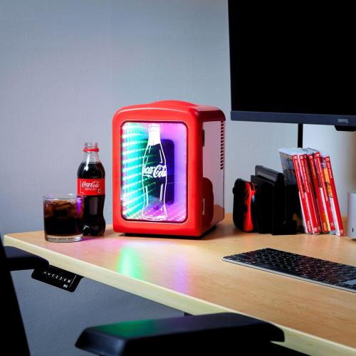 Coca-Cola 4L / 6-Can Mini Fridge with Multi-Color LED Light – Portable Thermoelectric 12V DC/110V AC Quiet Cooler/Warmer for Bedroom, Office, Car, Gaming Room, Mini Refrigerator for Drinks & Skincare
