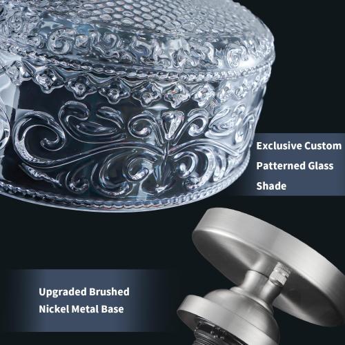 Brushed Nickel Semi Flush Mount Ceiling Light, Antique Ceiling Light with Glass, Indoor Close to Ceiling Light Fixture, Entryway Light Fixtures, Overhead Lighting Fixture for Hallway Kitchen Bedroom