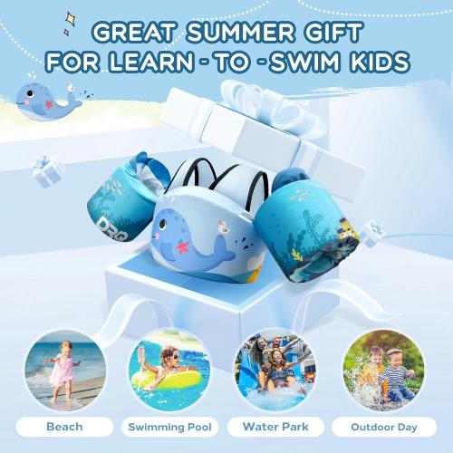 DRQ Toddler Swim Vest, Toddler Floaties for 22-66lbs Kids, Puddle Jumper Kids Life Jacket with Shoulder Harness Arm Wings for Girls Boys 2 3 4 5 6 Years Old