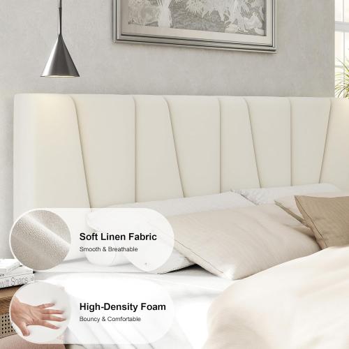 Queen Size Bed Frame with Fabric Upholstered Headboard, Platform Bed with Wooden Slats Support, Fully Mattress Foundation, Box Spring Optional, Easy Assembly