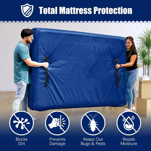 Cosy Family Mattress Bags for Moving with 8 Handles - 170GSM Extra-Thick Mattress Bag for Moving Supplies - Reusable Mattress Cover Protector Storage with Zipper - Queen Size - Blue