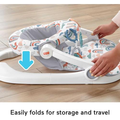 Fisher-Price Portable Baby Chair Sit-Me-Up Floor Seat with Developmental Toys & Machine Washable Seat Pad, Rainbow Showers