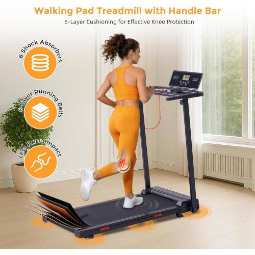 Walking Pad with Handle Bar, 0.6-10MPH Walking Pad Treadmill for Home Small, 3.5HP Portable Small Running Treadmill with Handles, Big Screen, 400LBS