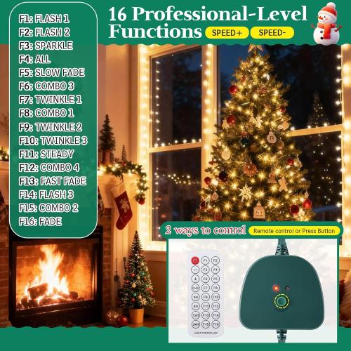 Christmas Light Controller with Remote, Create Dazzling Lighting Displays with Multiple Functions, Timer, Dusk to Dawn Sensor, Adjust Speed for Christmas Outdoor String Light (1 Channel, 16 Functions)